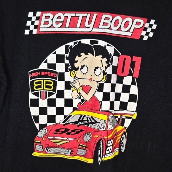 Betty Boop High Speed Race Car Graphic Shirt Men's Classic Cartoon Checker Tee M - Picture 2 of 6